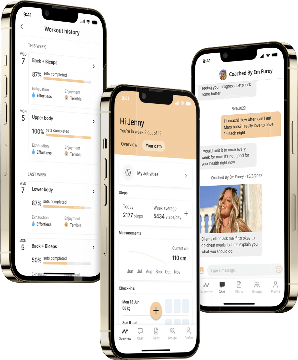 A mockup of the coaching app showcasing the features.
